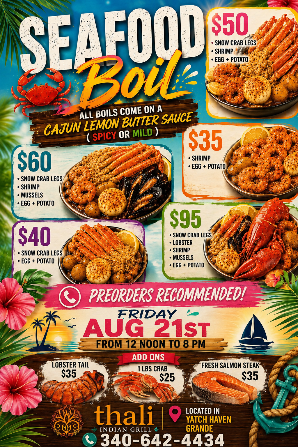 Seafood Boil flyer at Thali Indian Grill
