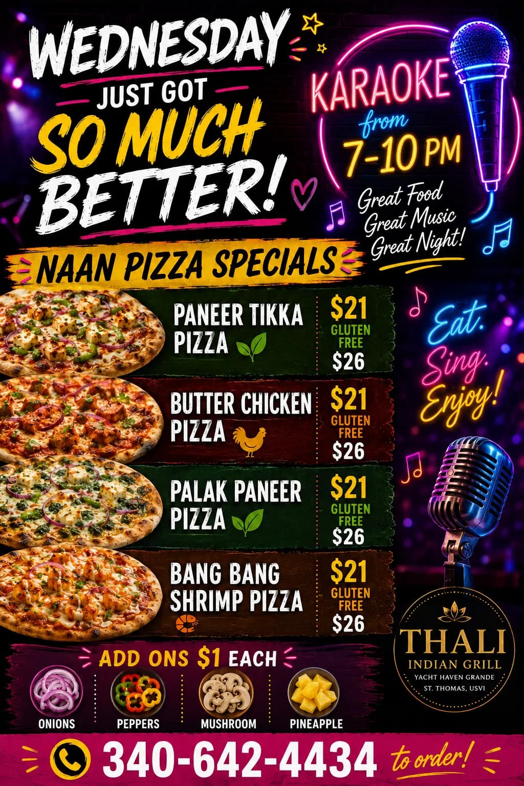 Wednesday Naan Pizza Specials flyer at Thali Indian Grill