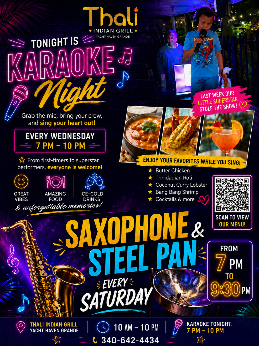 Thali Indian Grill weekly karaoke events flyer